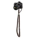Black Adjustable Genuine Leather Camera Strap - Crossbody Shoulder Sling for DSLR/SLR(The camera is a prop and is not included)