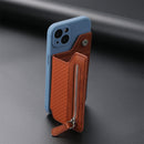 2 Pcs Khaki Multifunction Stick-On Phone Wallet - PU Leather Card Holder with Zipper & Flip Cover