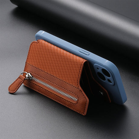 2 Pcs Brown Multifunction Stick-On Phone Wallet - PU Leather Card Holder with Zipper & Flip Cover
