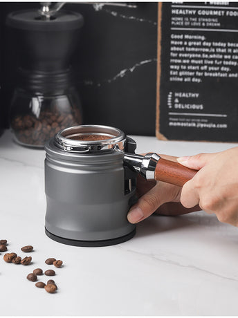 Silver Round Professional Aluminum Espresso Tamping Station - Adjustable Portafilter Holder Stand