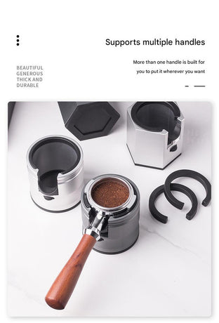 Silver Round Professional Aluminum Espresso Tamping Station - Adjustable Portafilter Holder Stand