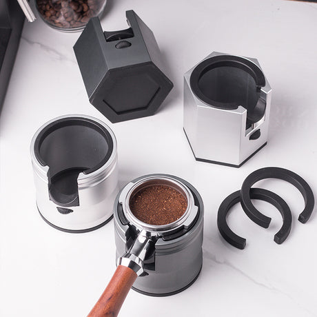 Dark Grey Diamond Professional Aluminum Espresso Tamping Station - Adjustable Portafilter Holder Stand
