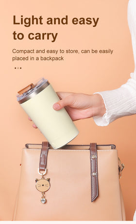 Light Yellow 316 Stainless Steel Rechargeable Electric Self-Stirring Mug - 420ml Automatic Mixing Cup with Magnetic Rotor