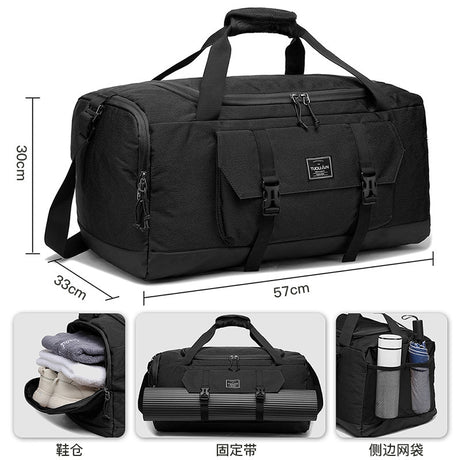 Green Dry Wet Separation Gym Bag - Yoga Fitness Travel Duffel - Shoe Compartment