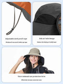 Black Wide Brim Sun Hat with Cape - Foldable UV Protection - 10cm Brim