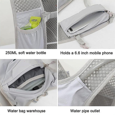 Grey Cycling Running Hiking Backpack - Breathable Hydration Pack with Vest Design for Biking, Marathon & Outdoor Sports