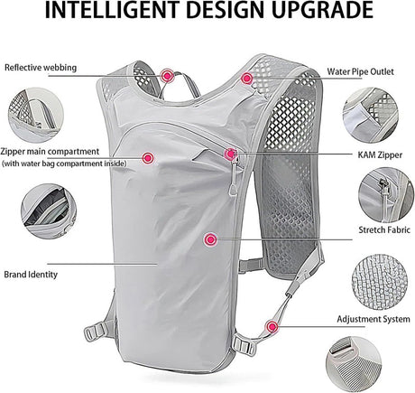 Black Cycling Running Hiking Backpack - Breathable Hydration Pack with Vest Design for Biking, Marathon & Outdoor Sports