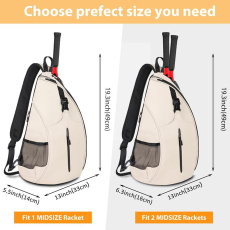 Beige Badminton Tennis Backpack - Multi-Racket Sports Bag with Shoulder Strap (Fits 2 Midsize Rackets)