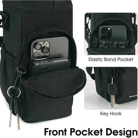 Purple Insulated Cup Holder Bag with Adjustable Strap - Water Bottle Carrier with Lock Drawstring & Heatproof Handle