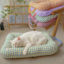 M Yellow-blue All-Season Pet Bed - Soft Washable Dog & Cat Mat with Comfortable Cushion - Warm Winter Padding for Small to Large Pets