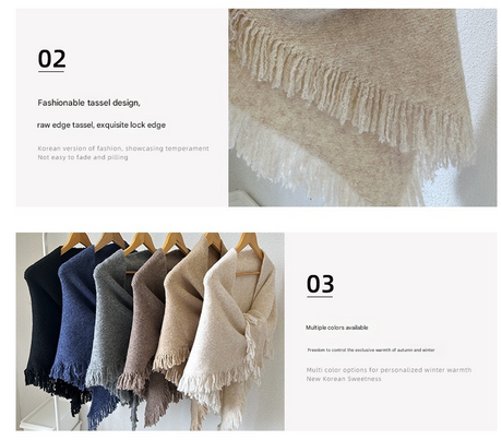 Grey Elegant Knit Scarf Shawl with Tassels - Versatile Warm Wrap (65cm x 175cm)
