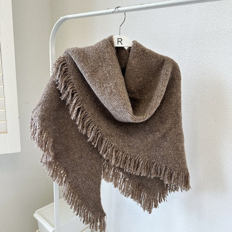 Coffee Elegant Knit Scarf Shawl with Tassels - Versatile Warm Wrap (65cm x 175cm)