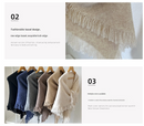 Navy Blue Elegant Knit Scarf Shawl with Tassels - Versatile Warm Wrap (65cm x 175cm)