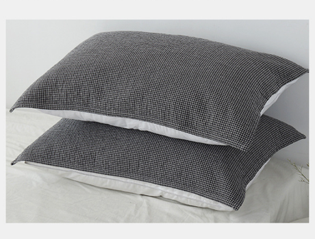 Dark Blue Breathable 4-Layer Cotton Gauze Pillow Towel Pair - Japanese Style Grid (52x75cm)