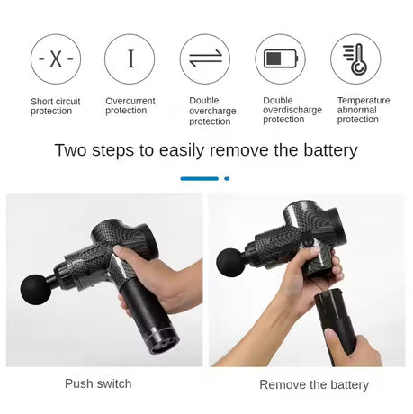 Carbon Fiber Deep Tissue Percussion Massage Gun - 30 Speeds, 6 Heads, Type-C Charging