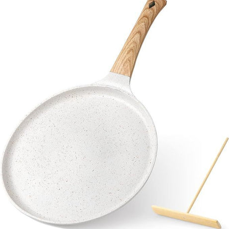 White 28cm Non-Stick Crepe Pan - Versatile Flat Skillet for Pancakes, Omelettes & Tortillas