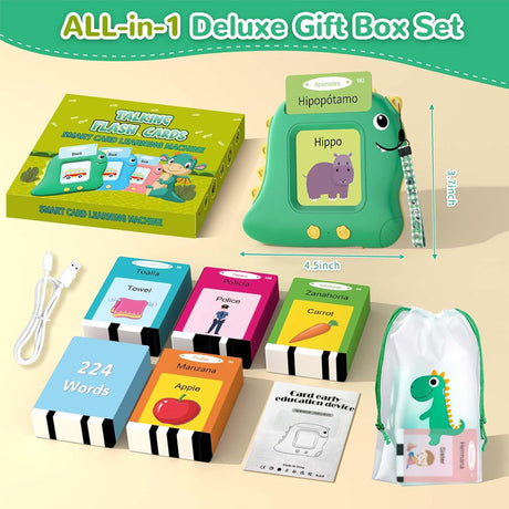 Blue Panda [Plain English] [112 Cards 224 Contents] Bilingual Early Learning Flash Card Reader - Interactive Audio Toy for Toddlers