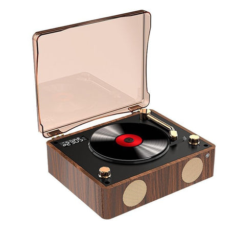 Retro Turntable Style Bluetooth Speaker & CD Player with Display - USB Rechargeable