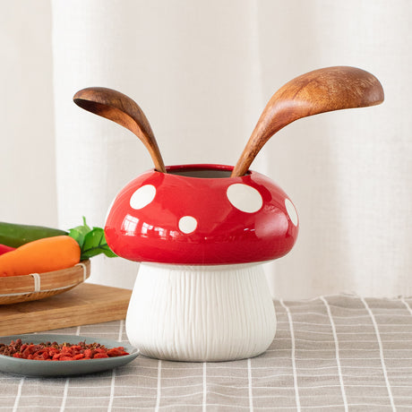Small Size Red Whimsical Ceramic Mushroom Vase - Decorative Floral & Hydroponic Planter