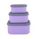 Purple 3-Piece Stackable Silicone Food Storage Container Set - Microwave Safe Lunch Boxes (300/700/1300ml)