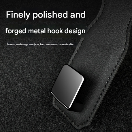 Grey Heavy Duty Car Headrest Hooks (Set of 4 Units) - PU Leather Seat Back Organizer Hangers