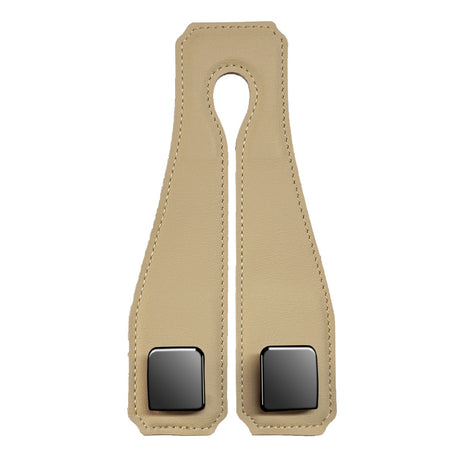 Beige Heavy Duty Car Headrest Hooks (Set of 4 Units) - PU Leather Seat Back Organizer Hangers
