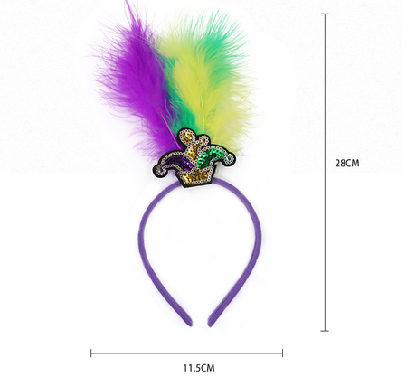 Hat Pattern Festive Mardi Gras Feather Headband Set - 10 Pack Sequin Jester Hat Party Accessory