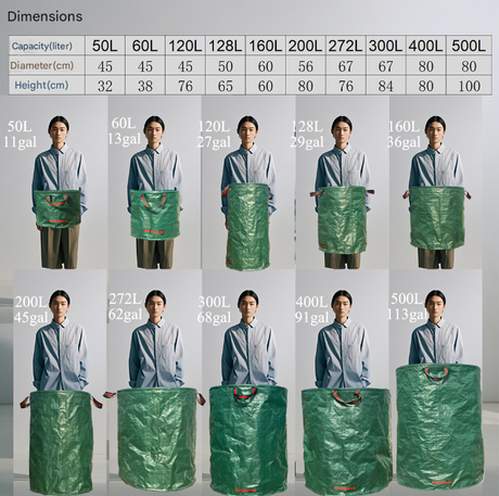 500L(Calibre80*100cm) Heavy Duty Collapsible Garden Waste Bags (Set of 2) - Large Reusable Yard Leaf Bin