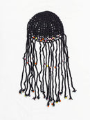 Beige Boho Hand-Crocheted Tassel Sun Hat - Lightweight Breathable Beach Cap (Fits 55-60cm)