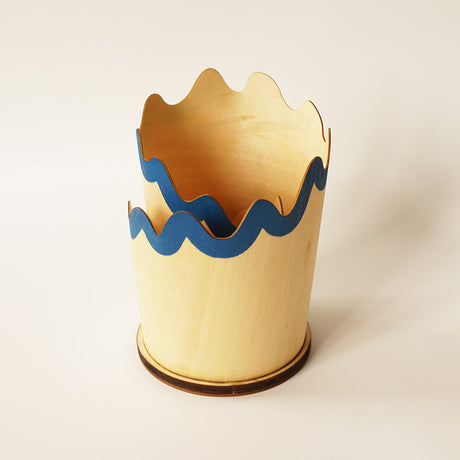 2PCS Blue Creative Wooden Pencil Shaving Pen Holder - Novelty Desk Organizer & Stationery Storage