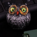 3Pcs Green Small Decorative Resin Owl Figurine - Textured Statue with Blue Eyes