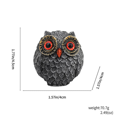 3Pcs Red Small Decorative Resin Owl Figurine - Textured Statue with Blue Eyes