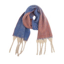 Blue-orange Plush Gradient Winter Scarf Shawl - Thick Textured Circle Yarn with Chunky Tassels - 185cm x 40cm