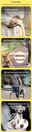 Pink Shock Absorbing Dog Leash with Reflective Stitching - 135cm for Small to Large Dogs