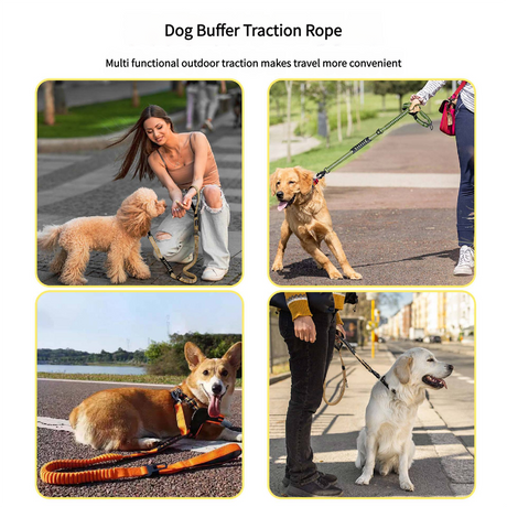Grey Shock Absorbing Dog Leash with Reflective Stitching - 135cm for Small to Large Dogs
