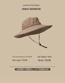 Water-Repellent Wide-Brim Bucket Hat with Adjustable Chin Strap - Sun Protection Grey