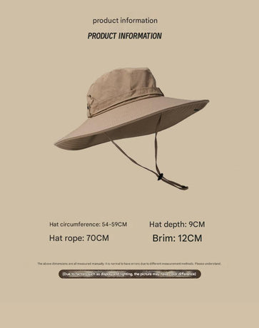 Water-Repellent Wide-Brim Bucket Hat with Adjustable Chin Strap - Sun Protection Grey