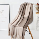 Cozy Color Block Fringe Scarf - Camel for Fall and Winter