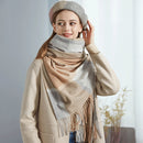 Cozy Color Block Fringe Scarf - Camel for Fall and Winter