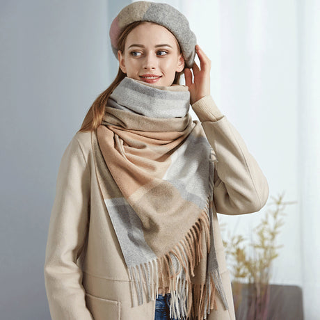 Cozy Color Block Fringe Scarf - Sky Blue Shawl for Fall and Winter