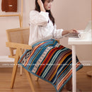 Double-Sided Geometric & Plush Throw Blanket - Warm 70x100cm Multi-Use Wrap(Color stripes/Back side light brown)