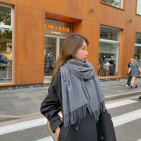 Luxury Cashmere Blend Scarf, Large 200x70cm Fringed Scarf (Dark Heather Gray)