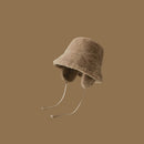 Plush Bucket Hat with Ear Flaps,Warm Furry Winter Hat in Khaki-One size (54-59cm) adjustable