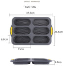 Grey 6-hole silicone baking mold, perforated loaf pan 37.5 cm x 24.5 cm, suitable for bread and cakes (sold in sets of 2)