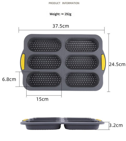Brown 6-hole silicone baking mold, perforated loaf pan 37.5 cm x 24.5 cm, suitable for bread and cakes (sold in sets of 2)