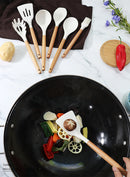 Light Green 11-Piece Silicone Kitchen Utensil Set with Wooden Handles and Storage Bucket - Heat Resistant and Non-Stick