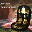 6-Piece Portable Stainless Steel Cutlery Set with Plate and Bag - Gold, Great for Camping and Travel (Teaspoon)