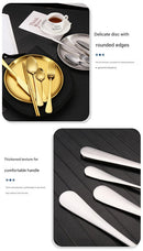 6-Piece Portable Stainless Steel Cutlery Set with Plate and Bag - Gold, Great for Camping and Travel (Teaspoon)