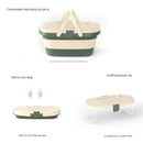 Foldable Picnic Basket with Tray - 16.5L Capacity, White Green, Perfect for Camping and Outdoor Gatherings