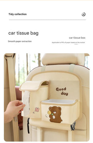 Car Seat Back Organizer with Practical design-Multi-Pocket Storage for Tissues and Gadgets-Black